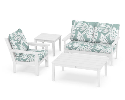 POLYWOOD® Vineyard 4-Piece Deep Seating Set in White / Leaf Glacier Spa