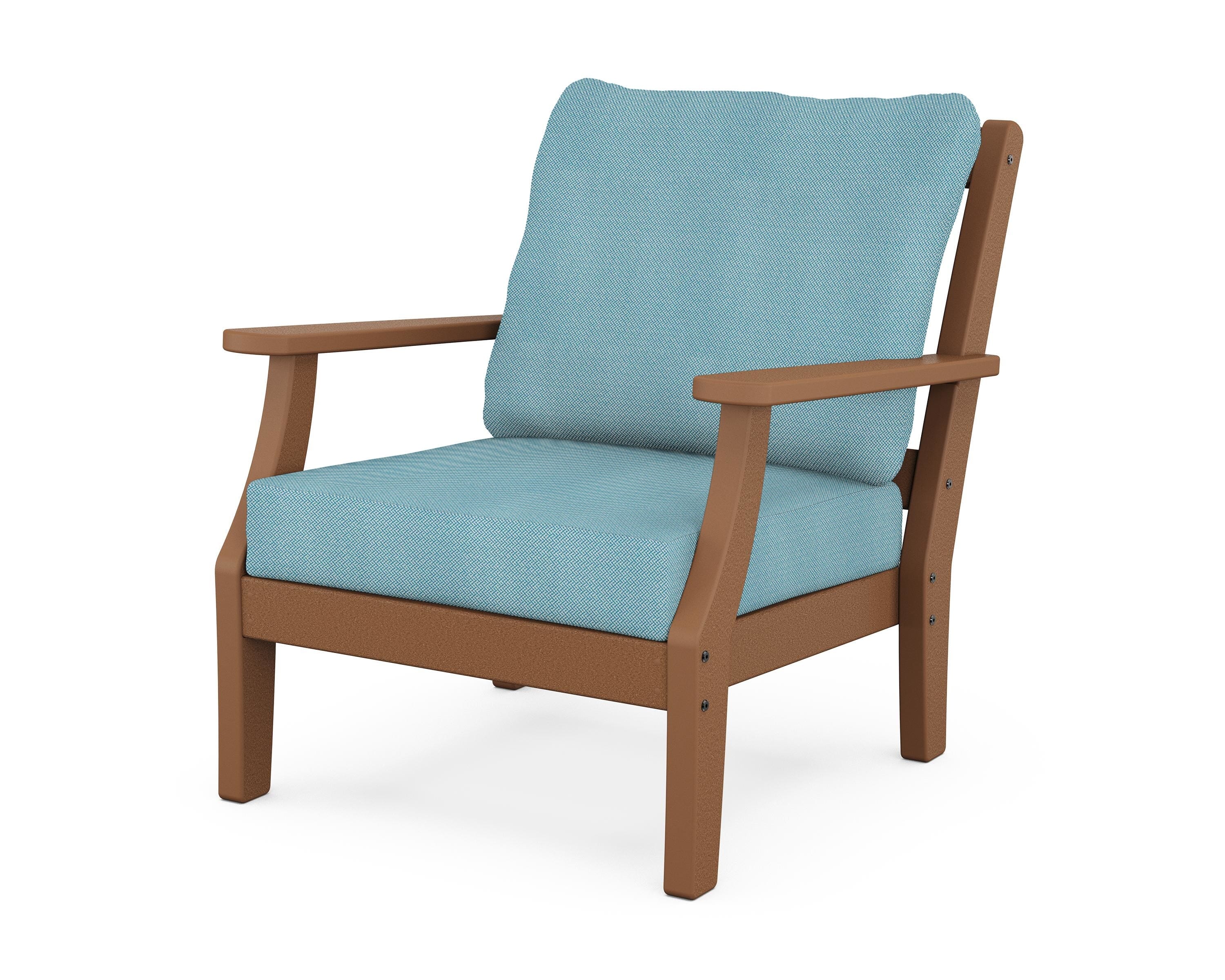 Martha Stewart by POLYWOOD® Chinoiserie Deep Seating Chair in Teak / Lattice Sky Blue