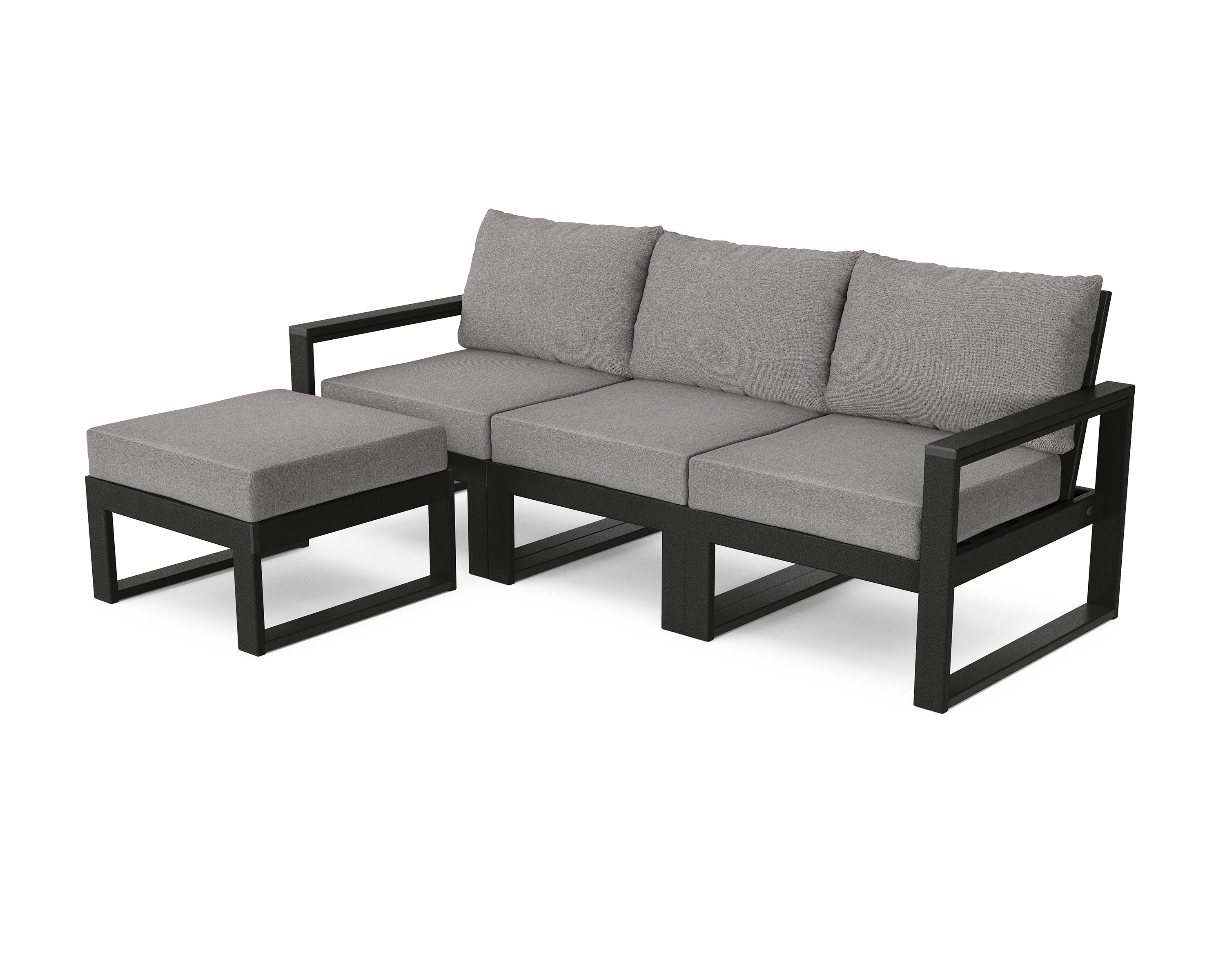POLYWOOD® EDGE 4-Piece Modular Deep Seating Set with Ottoman in Black / Grey Mist