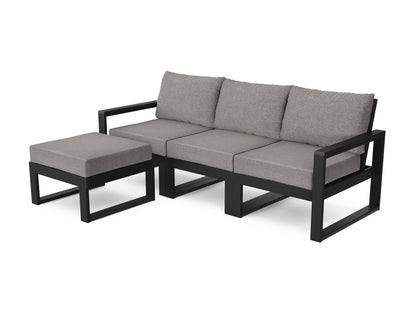 POLYWOOD® EDGE 4-Piece Modular Deep Seating Set with Ottoman in Black / Grey Mist
