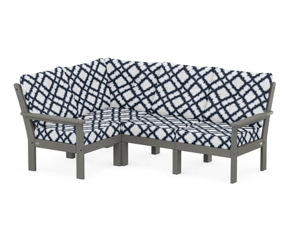 POLYWOOD® Vineyard 4-Piece Sectional in Slate Grey / Trellis Marine Indigo