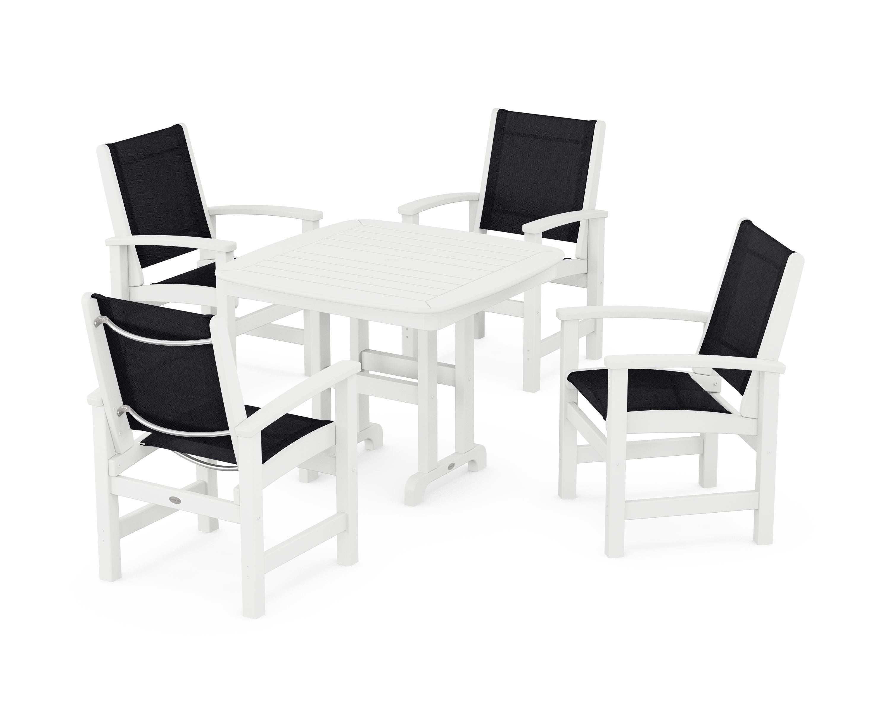POLYWOOD® Coastal 5-Piece Dining Set in White / Black Sling