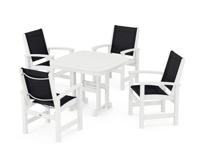 POLYWOOD® Coastal 5-Piece Dining Set in White / Black Sling