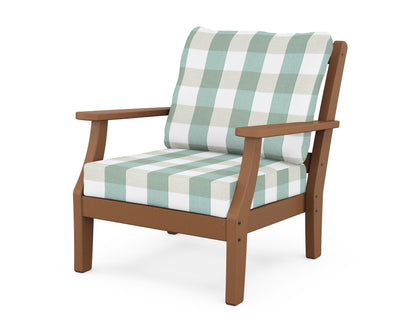Martha Stewart by POLYWOOD® Chinoiserie Deep Seating Chair in Teak / Buffalo Plaid Glacier Spa