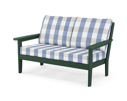 Country Living Cottage Deep Seating Loveseat in Green / Buffalo Plaid Sky Blue