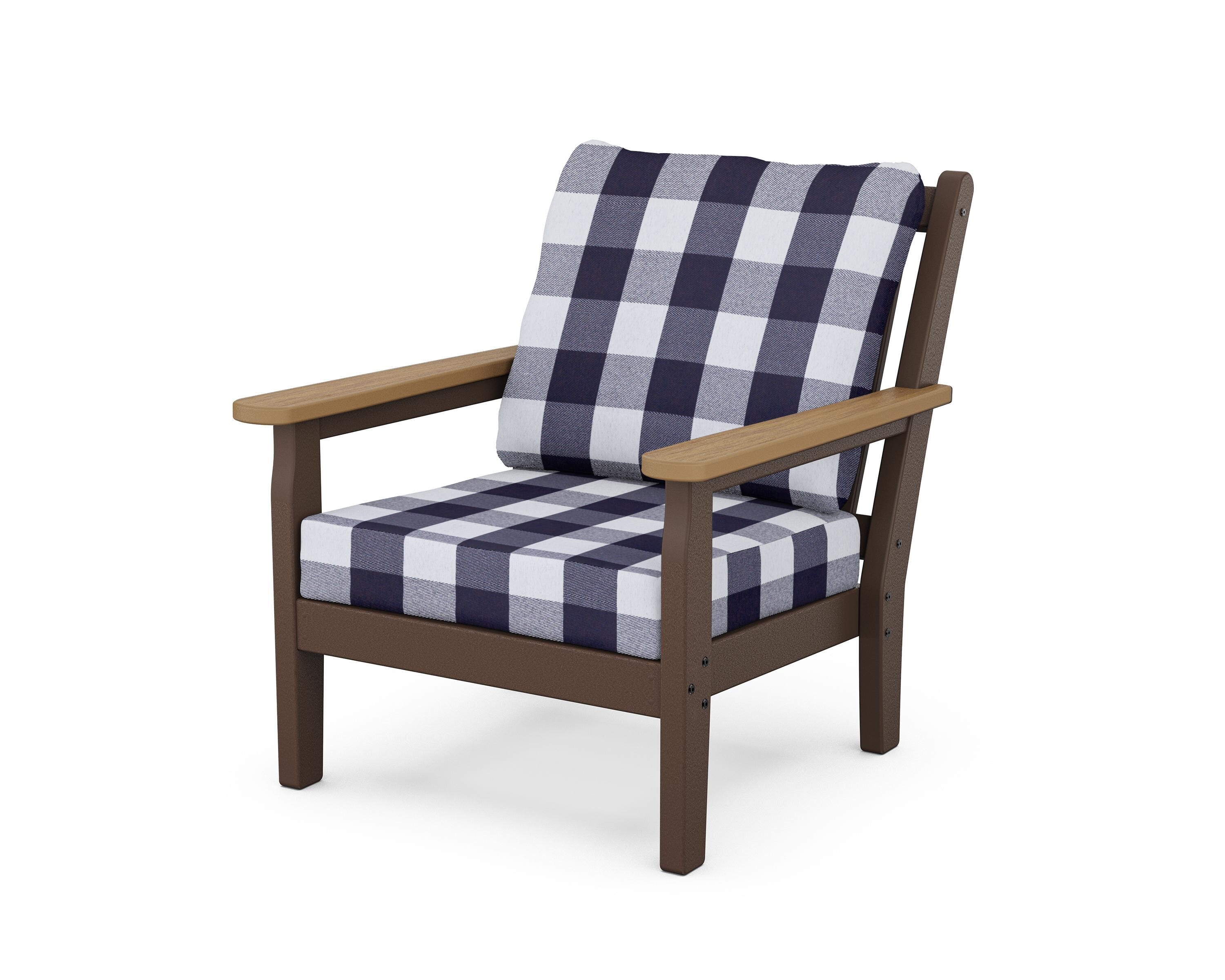 POLYWOOD® Chippendale Deep Seating Chair in Mahogany / Natural / Buffalo Plaid Navy