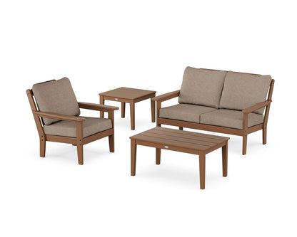 Country Living Wovendale 4-Piece Deep Seating Set in Teak / Spiced Burlap