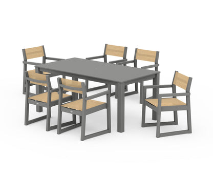 POLYWOOD® EDGE Sling Arm Chair 7-Piece Parsons Dining Set in Slate Grey / Dupioni Apricot Sling