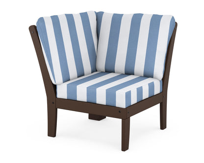 POLYWOOD® Braxton Modular Corner Chair in Mahogany / Cabana Stripe Sky Blue