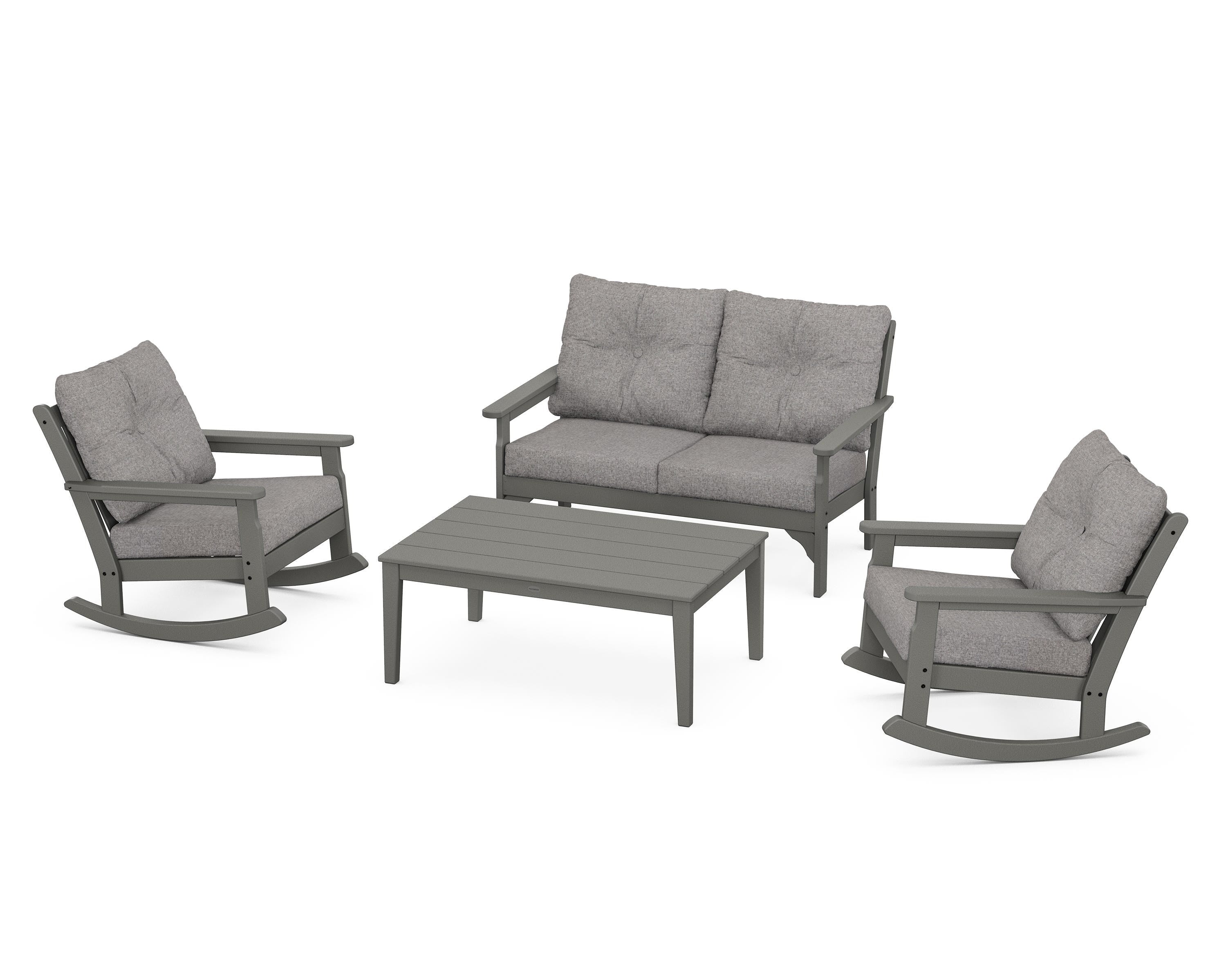 POLYWOOD® Vineyard 4-Piece Deep Seating Rocking Chair Set in Slate Grey / Grey Mist