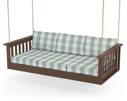POLYWOOD® Vineyard Daybed Swing in Mahogany / Buffalo Plaid Glacier Spa