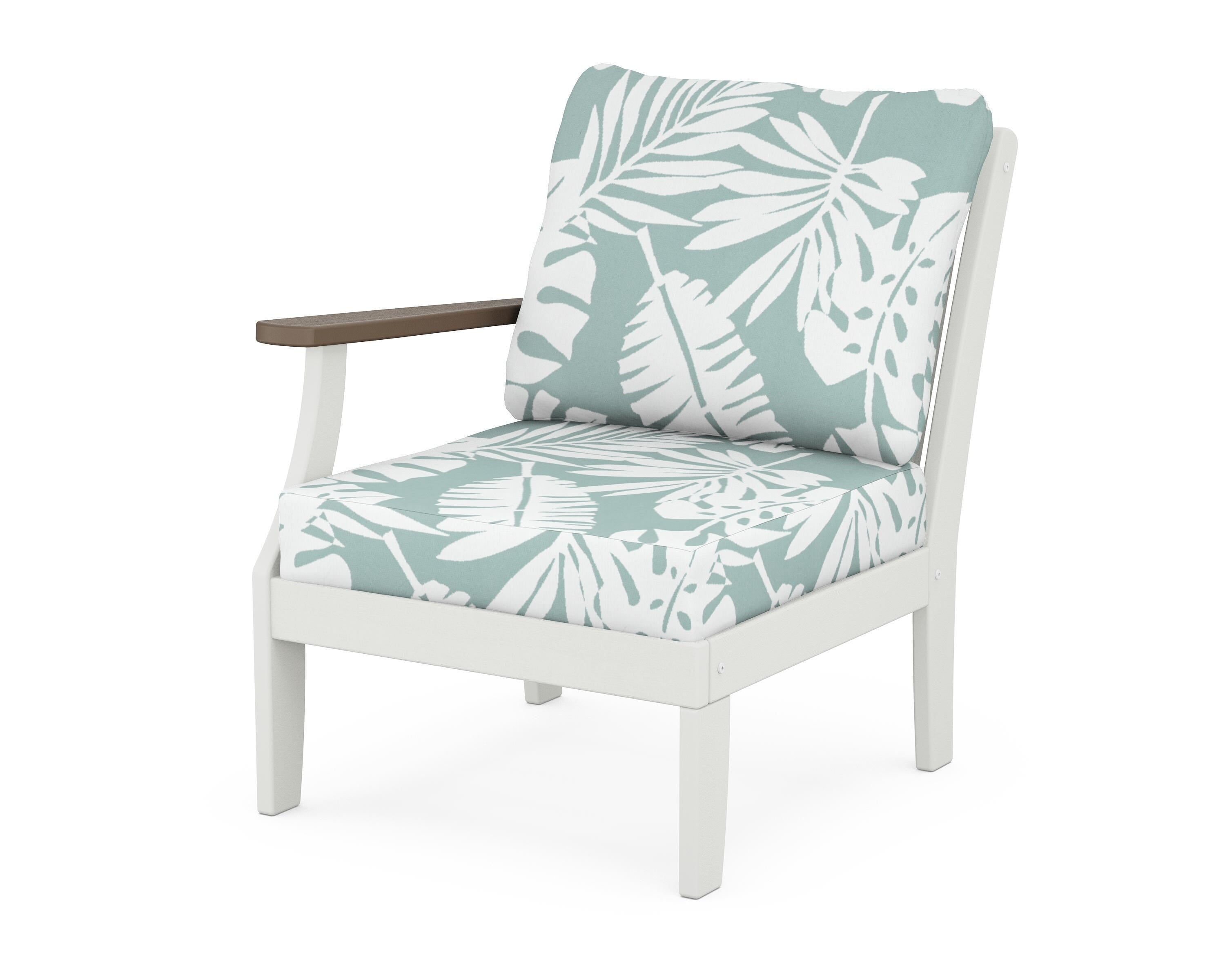 POLYWOOD® Braxton Modular Left Arm Chair in White / Kona / Leaf Glacier Spa