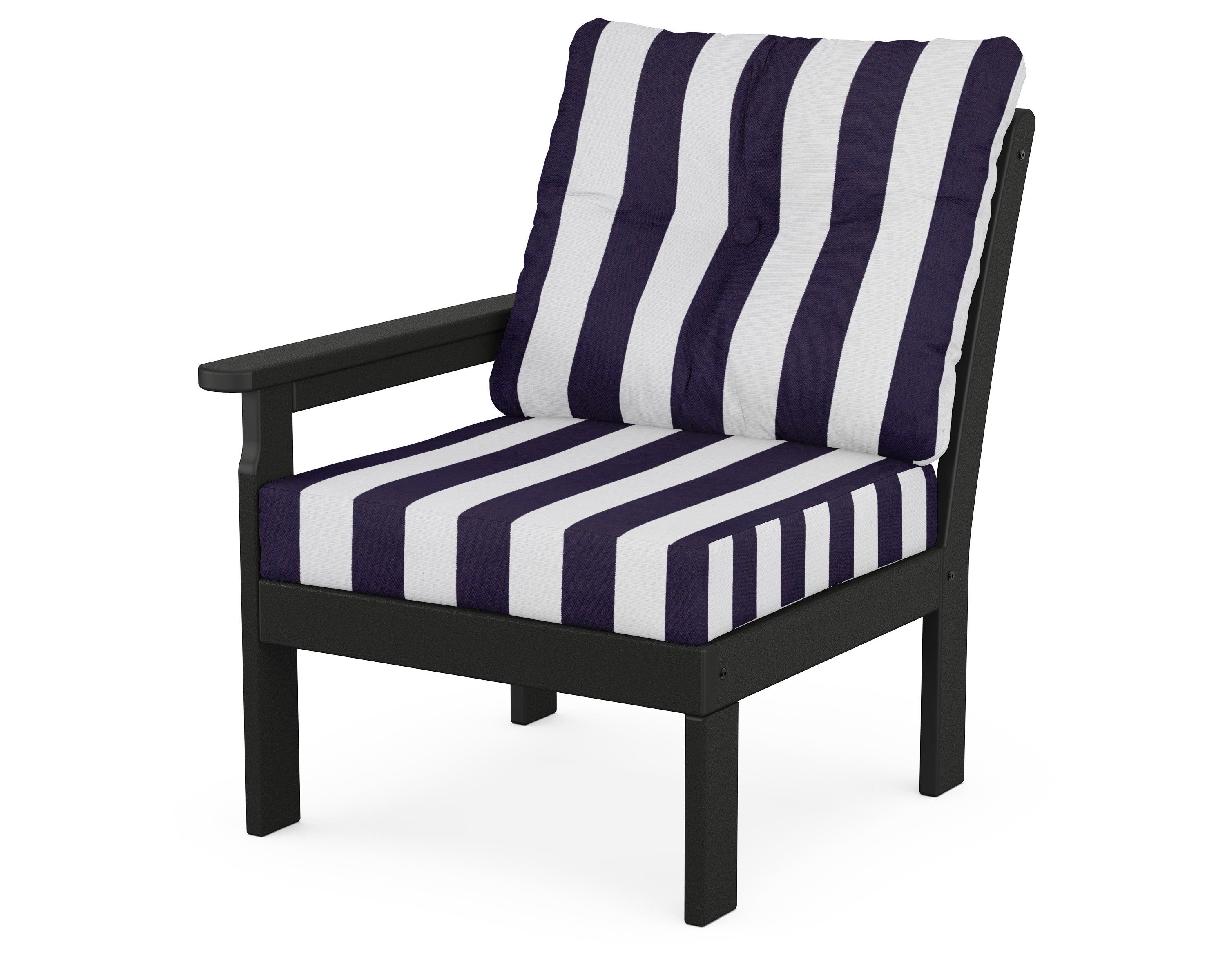 POLYWOOD® Vineyard Modular Left Arm Chair in Black / Cabana Stripe Navy
