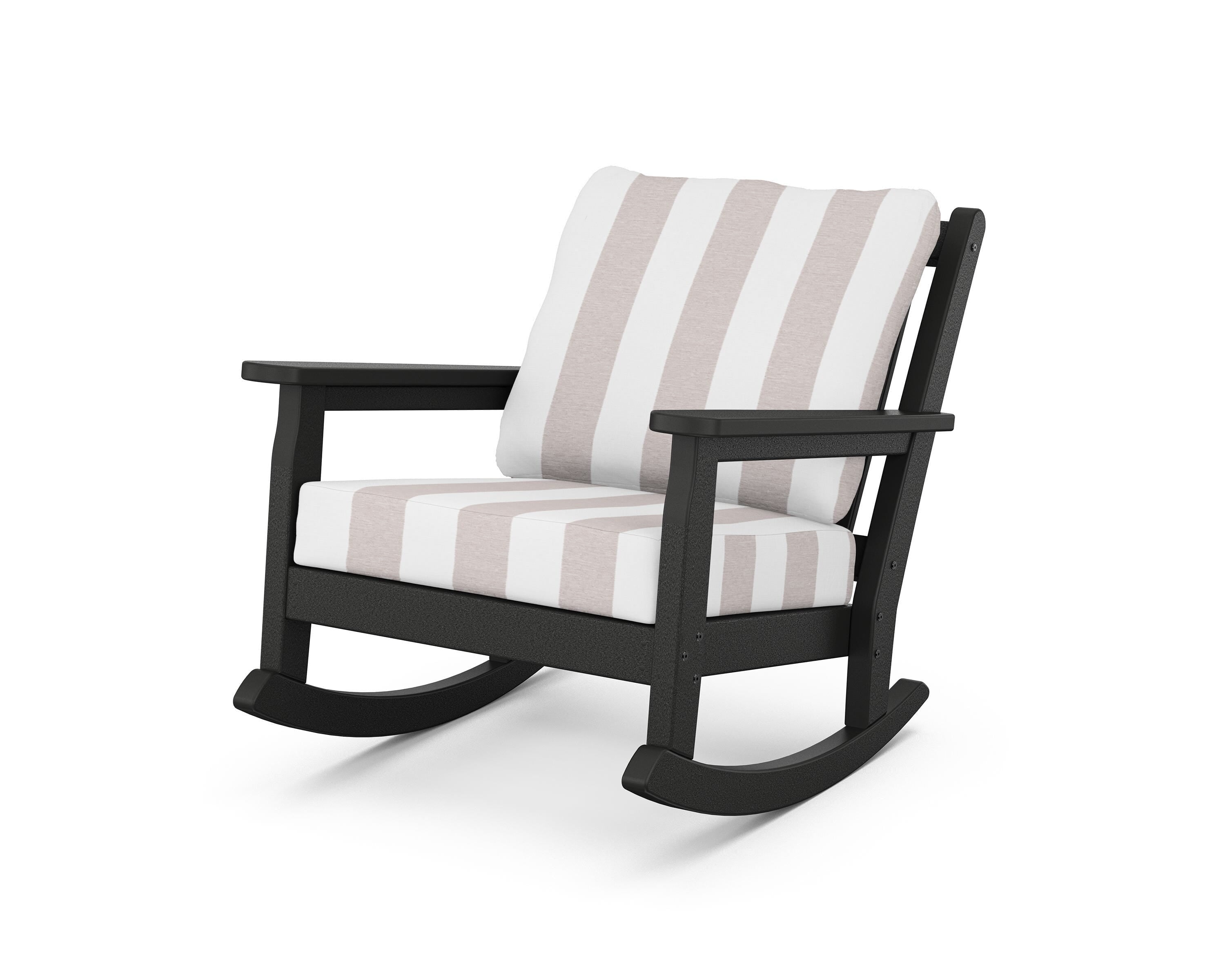 POLYWOOD® Chippendale Deep Seating Rocking Chair in Black / Cabana Stripe Dune Burlap