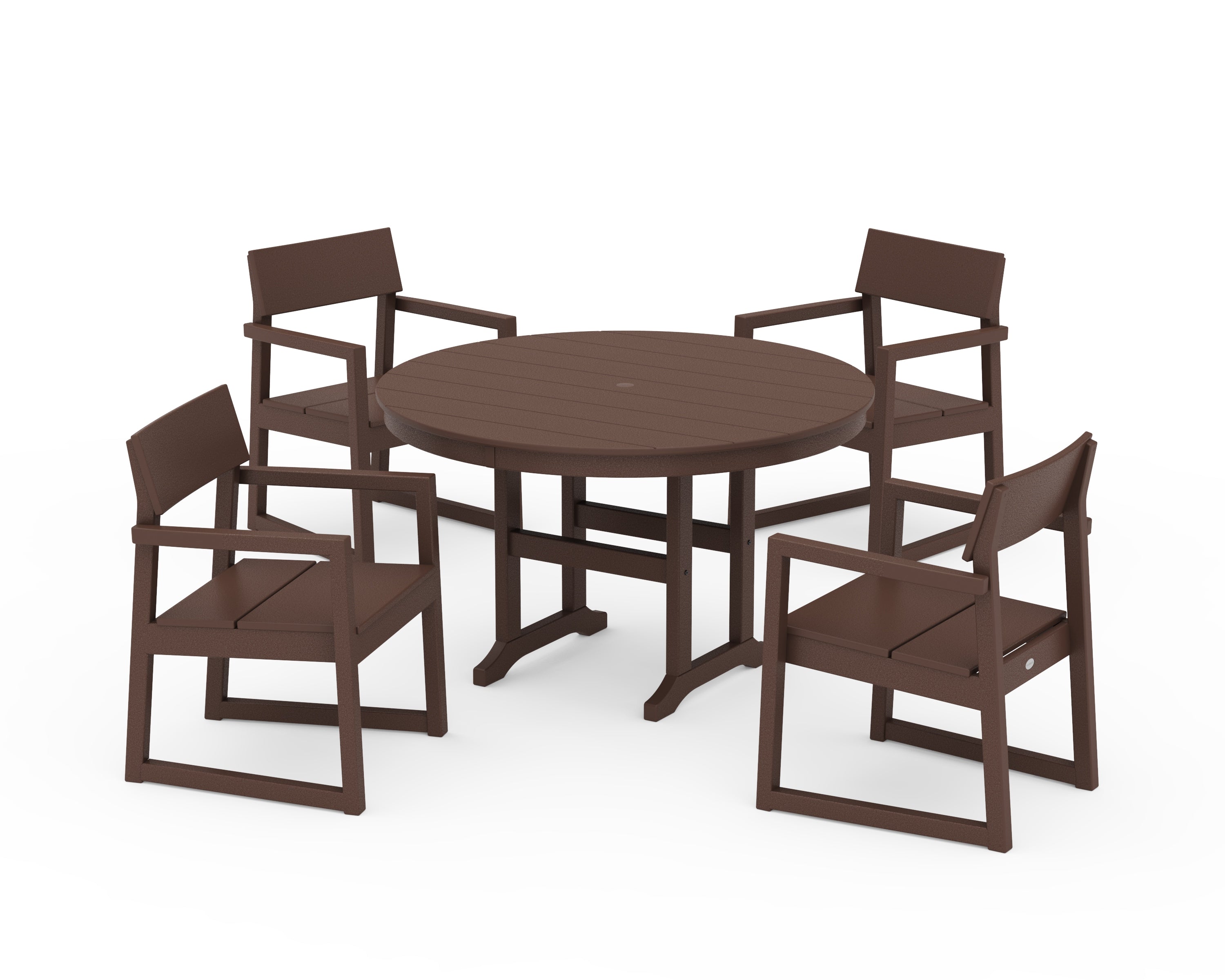 POLYWOOD® EDGE 5-Piece Round Farmhouse Dining Set in Mahogany