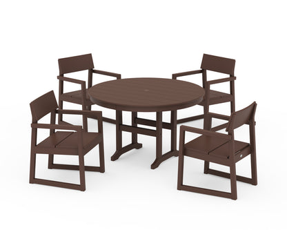 POLYWOOD® EDGE 5-Piece Round Farmhouse Dining Set in Mahogany