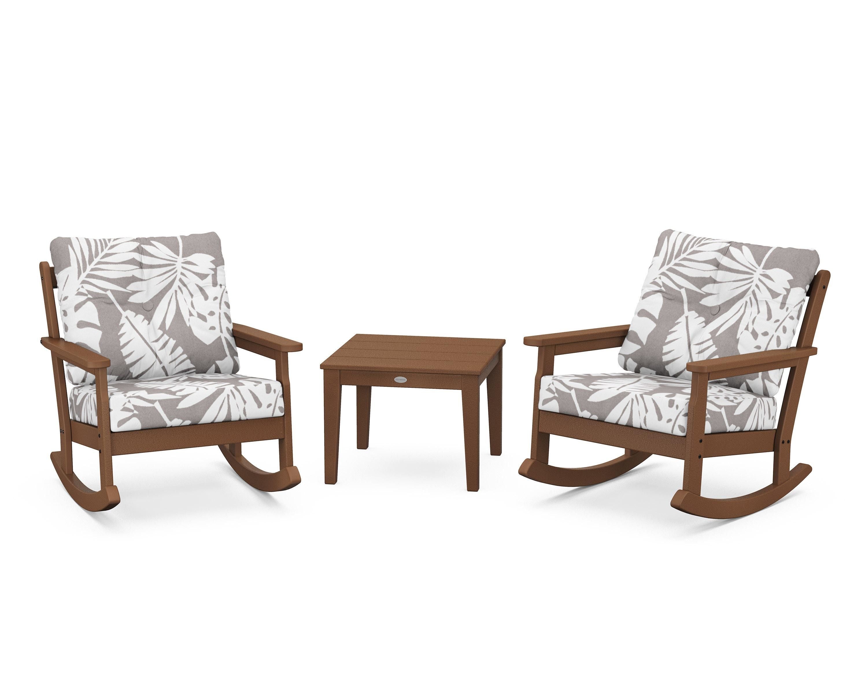 POLYWOOD® Vineyard 3-Piece Deep Seating Rocker Set in Teak / Leaf Grey Mist
