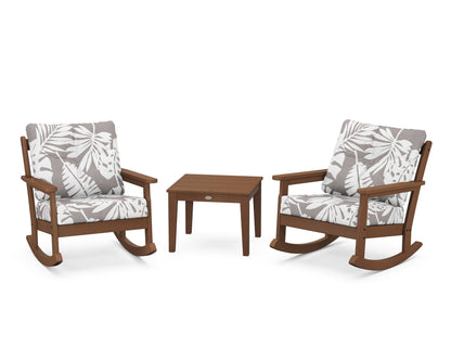 POLYWOOD® Vineyard 3-Piece Deep Seating Rocker Set in Teak / Leaf Grey Mist