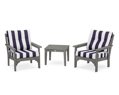 POLYWOOD® Vineyard 3-Piece Deep Seating Set in Slate Grey / Cabana Stripe Navy
