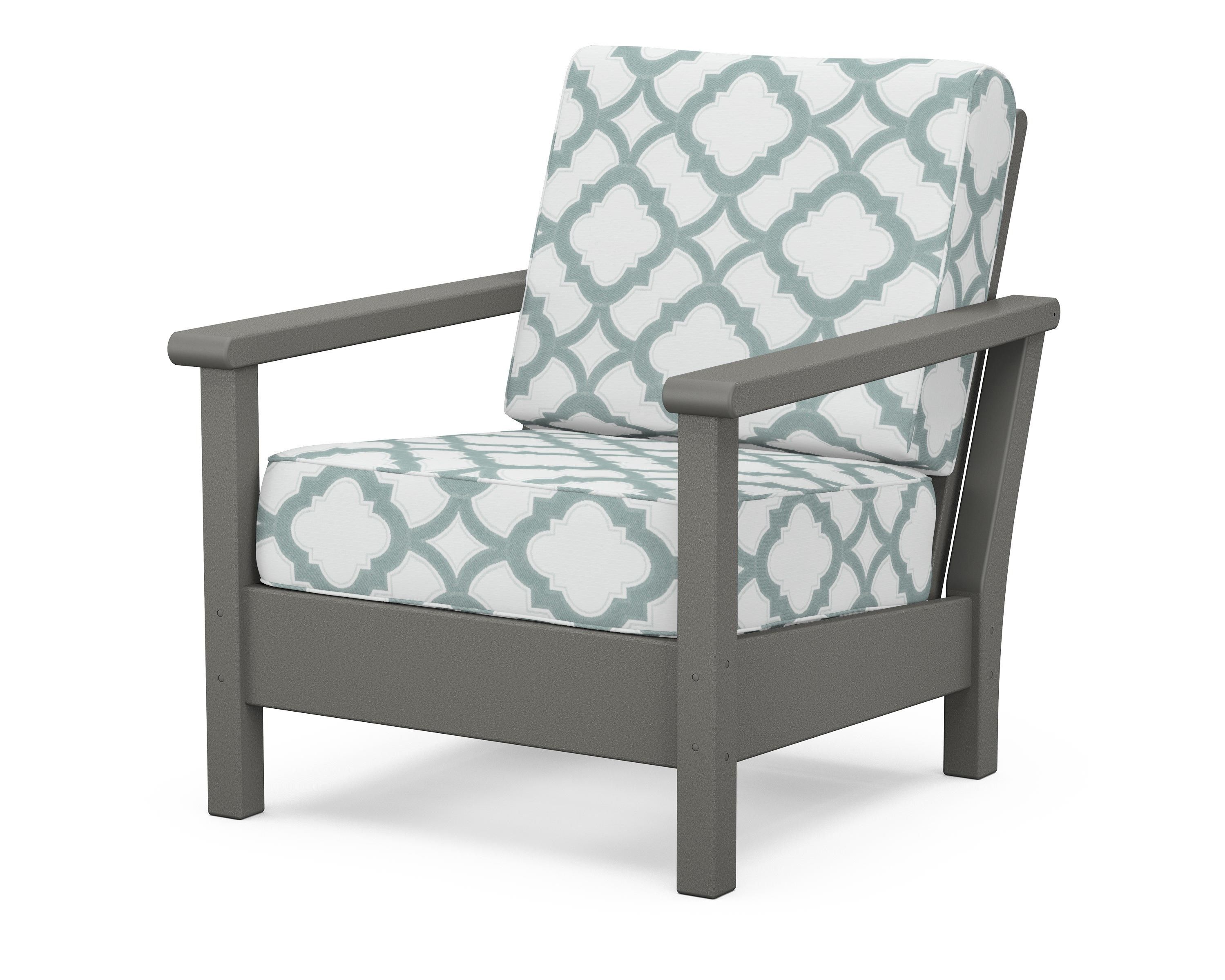 POLYWOOD® Harbour Deep Seating Chair in Slate Grey / Trellis Glacier Spa