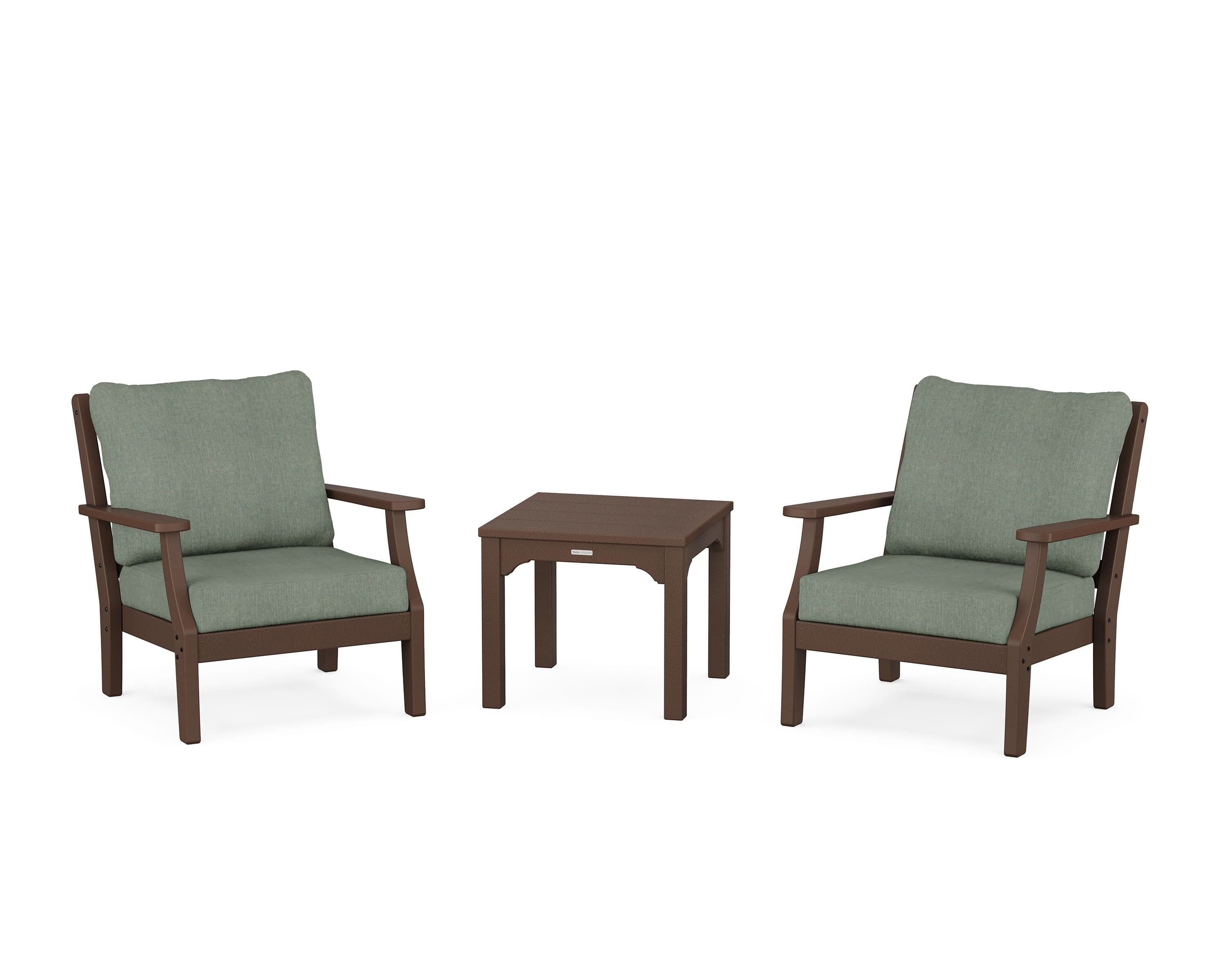 Martha Stewart by POLYWOOD® Chinoiserie 3-Piece Deep Seating Set in Mahogany / Cast Sage