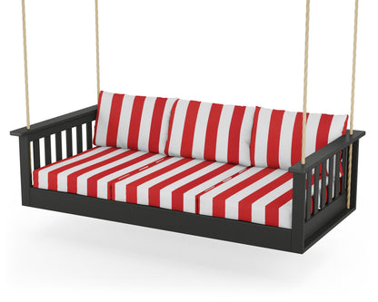 POLYWOOD® Vineyard Daybed Swing in Black / Cabana Stripe Crimson