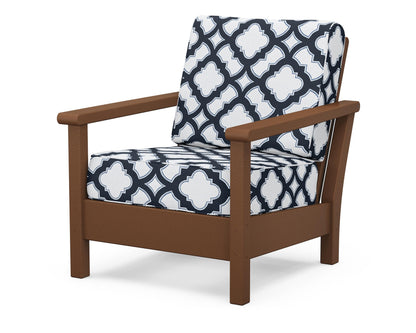 POLYWOOD® Harbour Deep Seating Chair in Teak / Trellis Marine Indigo