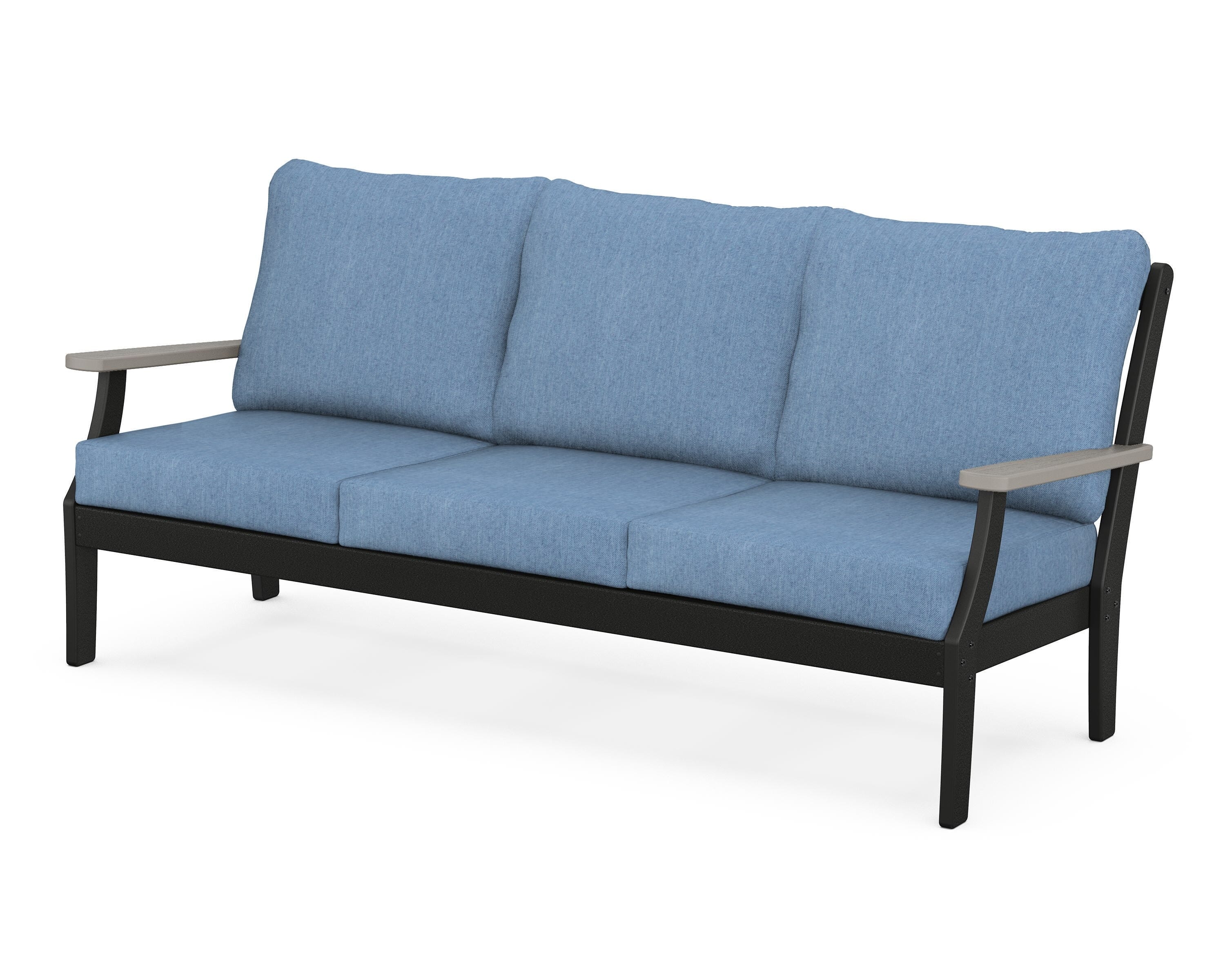 POLYWOOD® Braxton Deep Seating Sofa in Black / Driftwood / Sky Blue