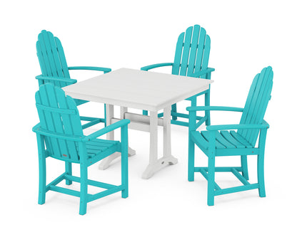 POLYWOOD® Classic Adirondack 5-Piece Farmhouse Dining Set With Trestle Legs in Aruba / White