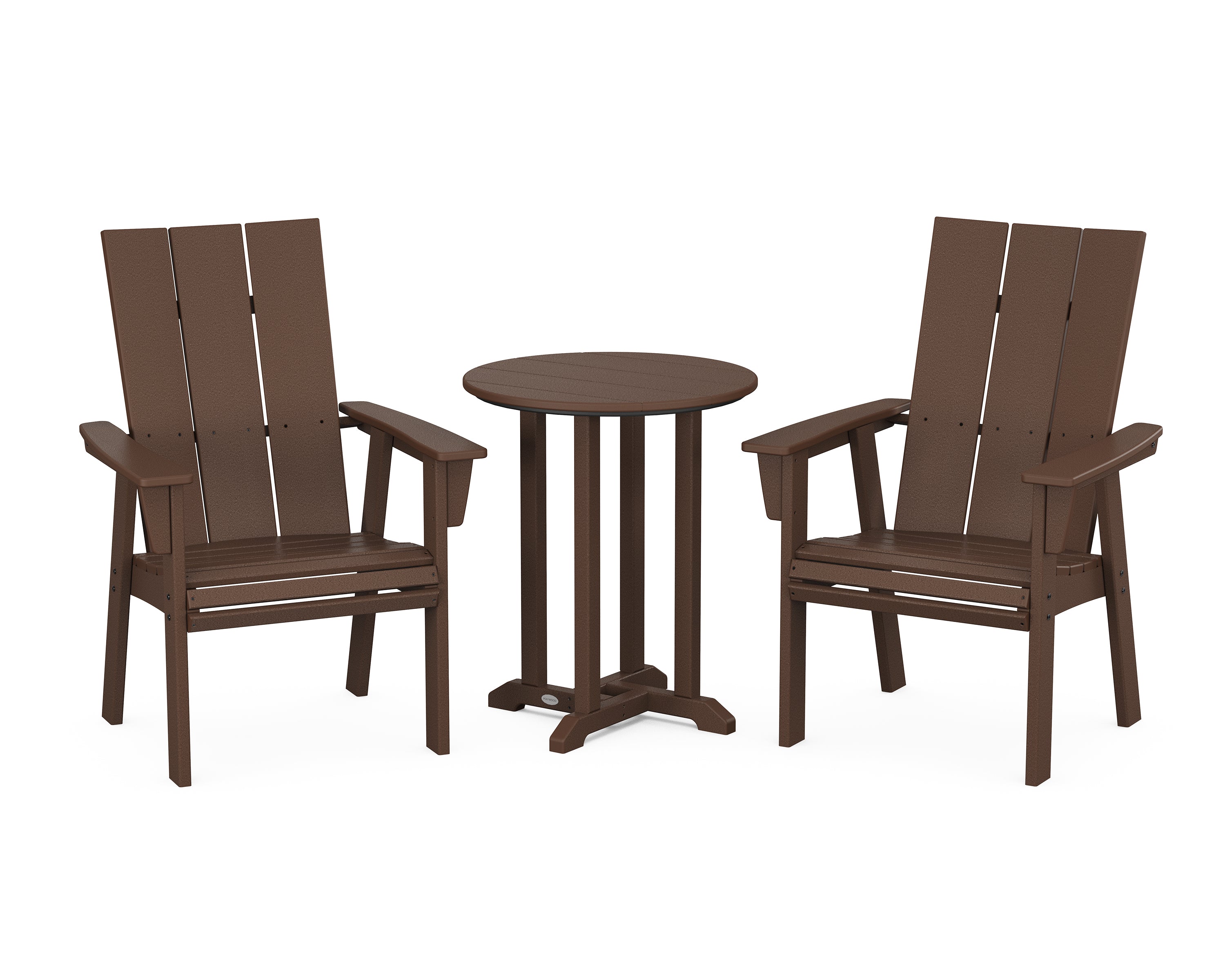 POLYWOOD® Modern Curveback Adirondack 3-Piece Round Bistro Dining Set in Mahogany