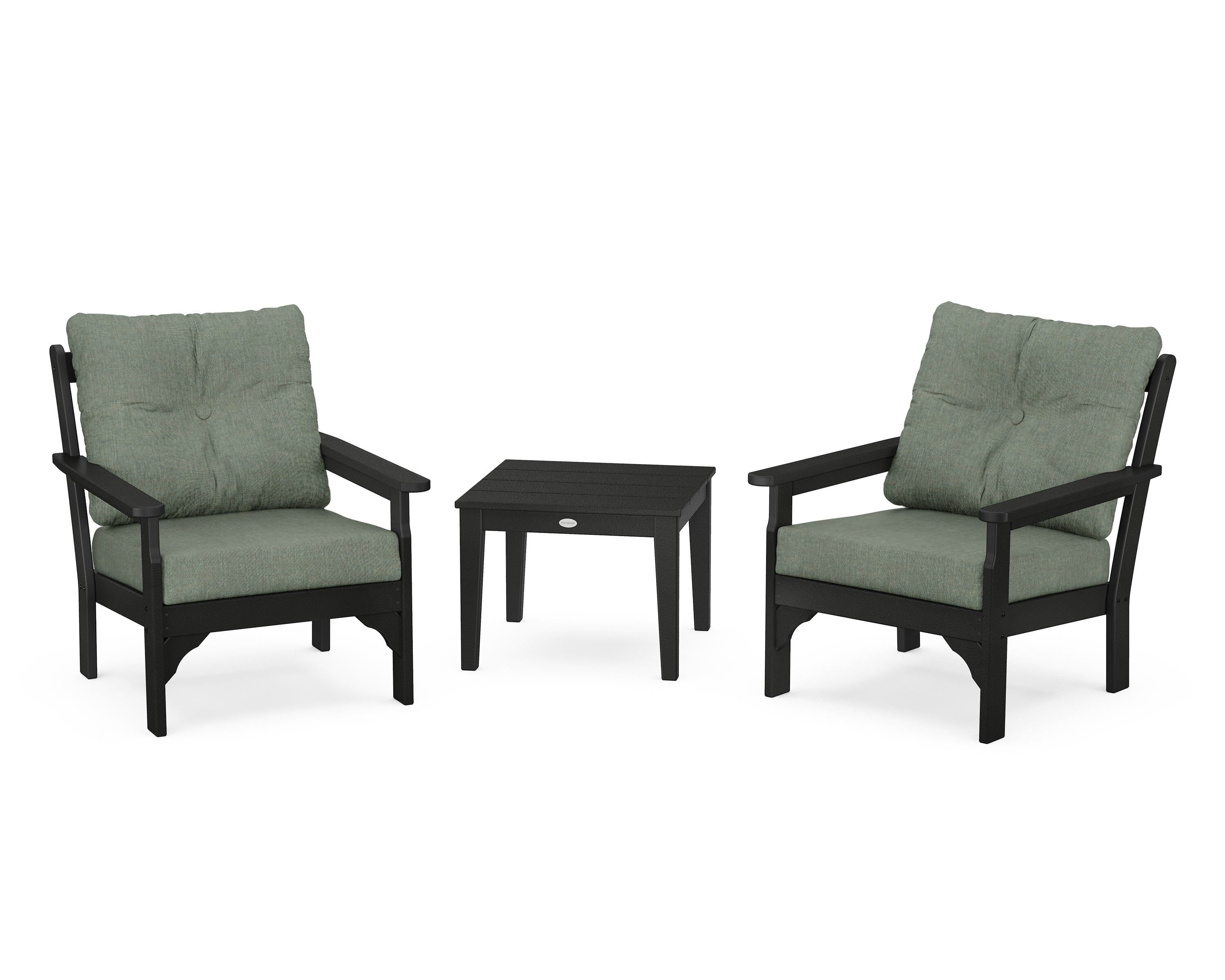 POLYWOOD® Vineyard 3-Piece Deep Seating Set in Black / Cast Sage