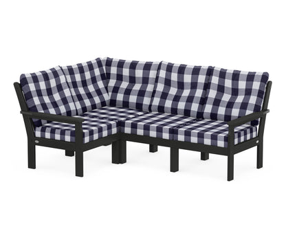 POLYWOOD® Vineyard 4-Piece Sectional in Black / Buffalo Plaid Navy
