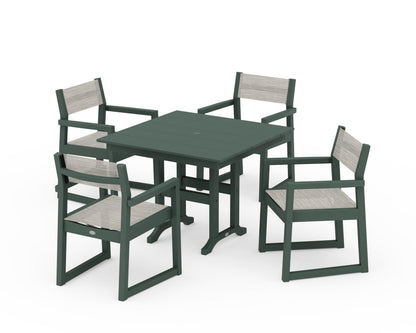 POLYWOOD® EDGE Sling Arm Chair 5-Piece Farmhouse Dining Set in Green / Birch Sling