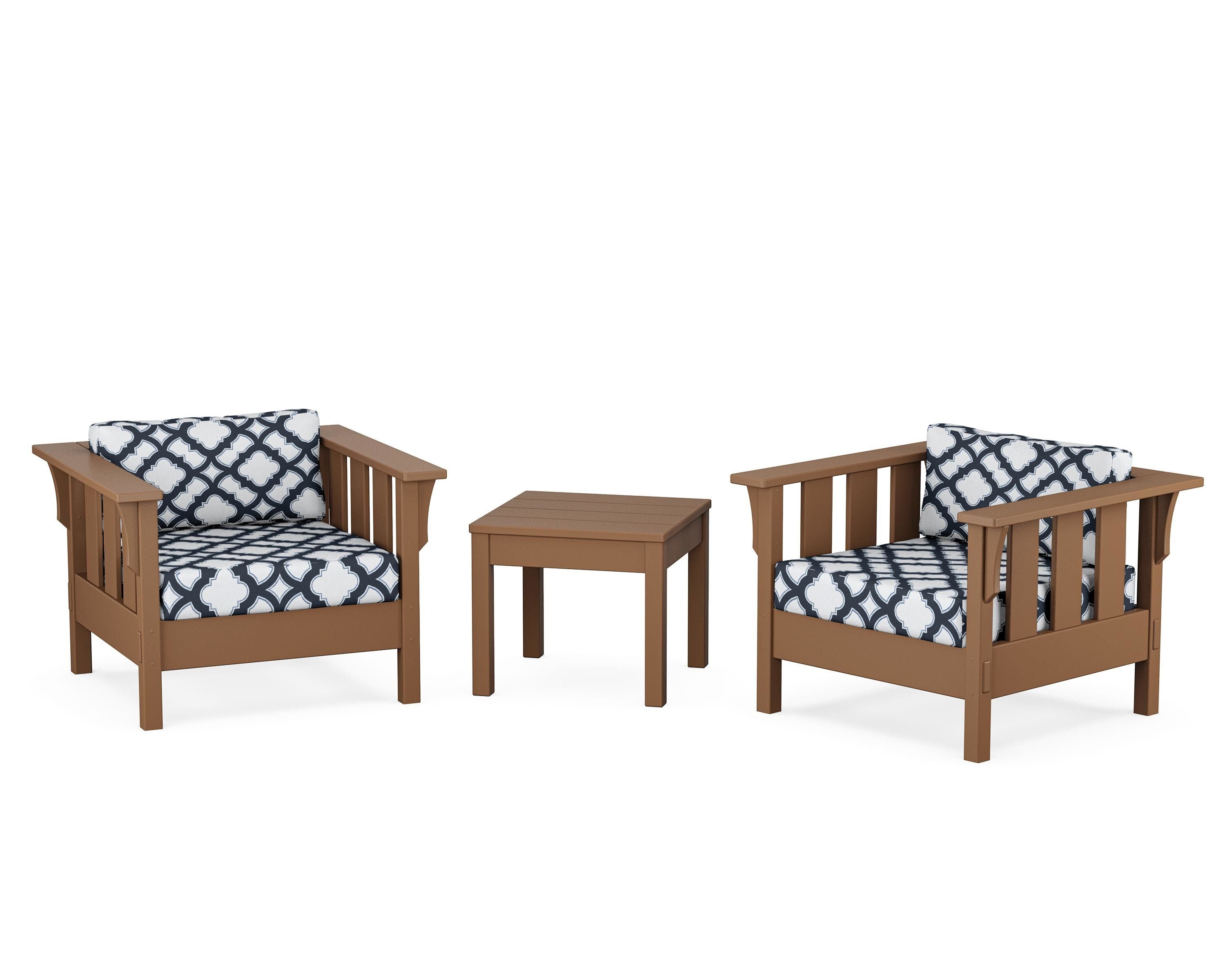 Martha Stewart by POLYWOOD® Acadia 3-Piece Deep Seating Set in Teak / Trellis Marine Indigo