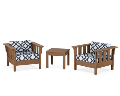 Martha Stewart by POLYWOOD® Acadia 3-Piece Deep Seating Set in Teak / Trellis Marine Indigo