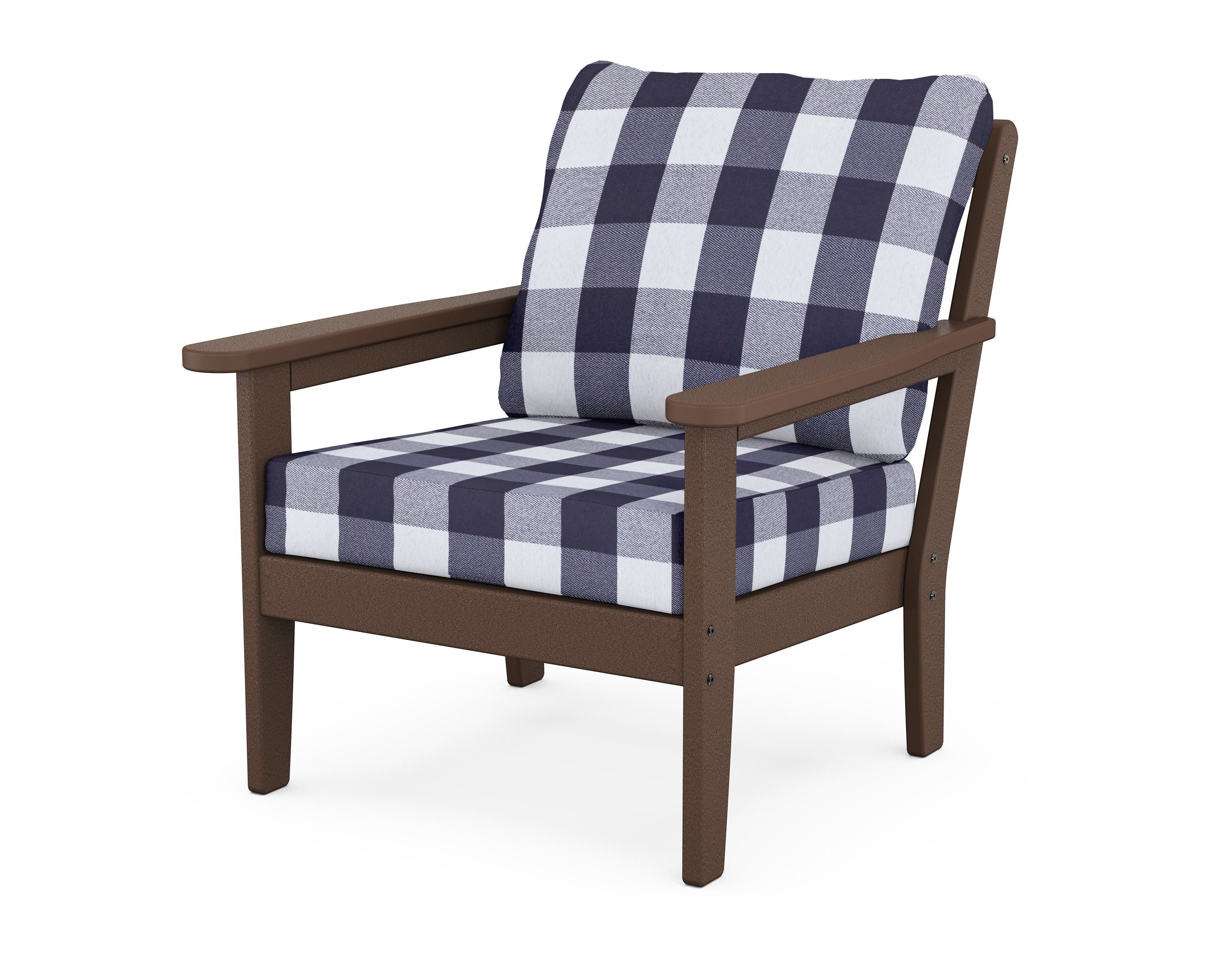 Country Living Cottage Deep Seating Chair in Mahogany / Buffalo Plaid Navy