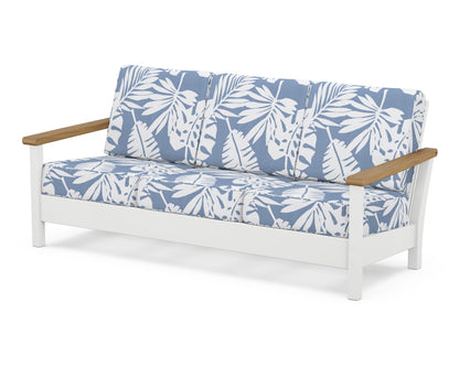 POLYWOOD® Harbour Deep Seating Sofa in White / Natural / Leaf Sky Blue