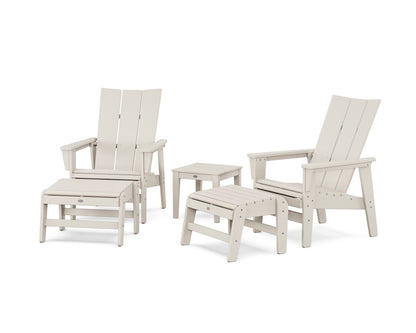 POLYWOOD® 5-Piece Modern Grand Upright Adirondack Set with Ottomans and Side Table in Sand