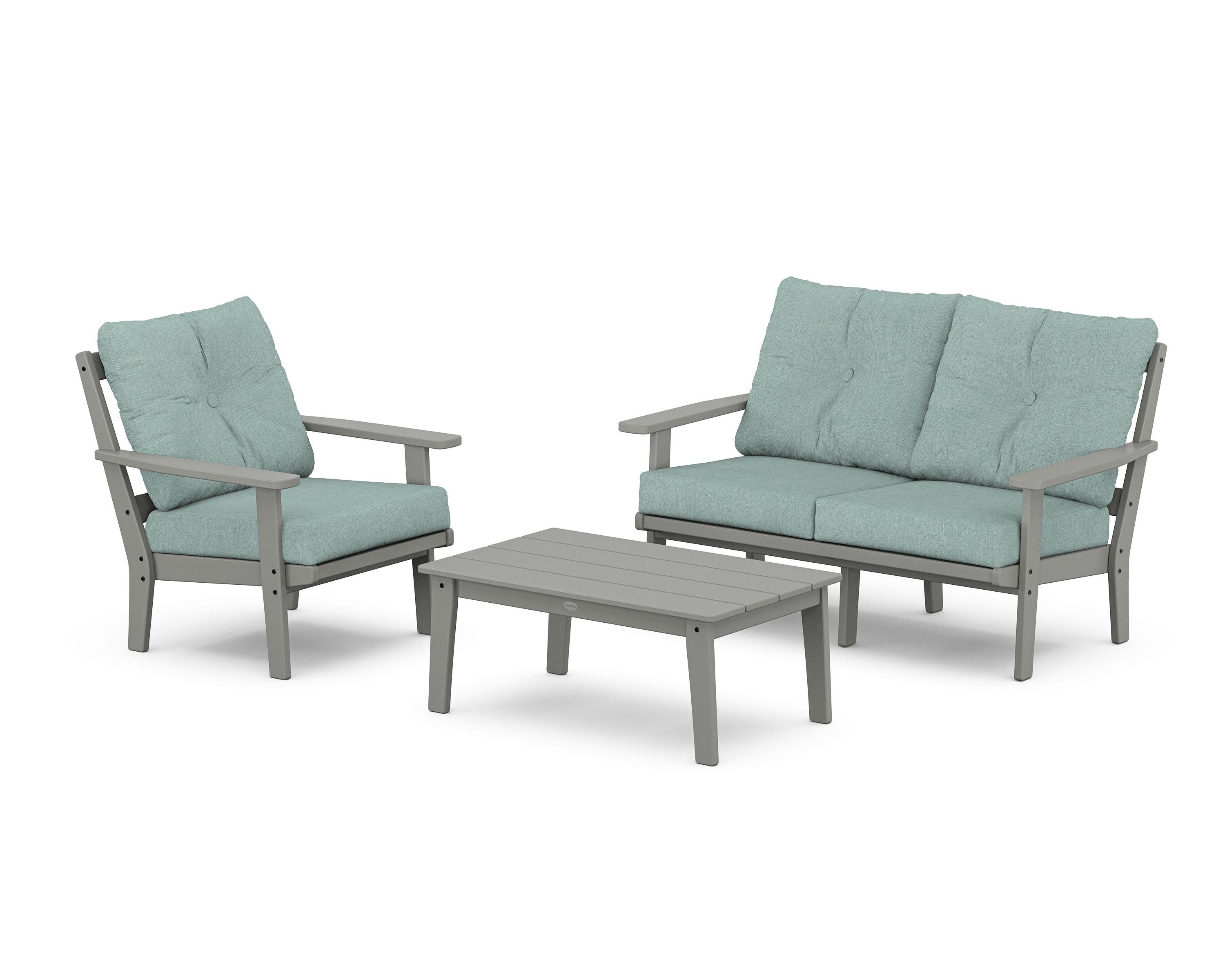 POLYWOOD® Oxford 3-Piece Deep Seating Set with Loveseat in Slate Grey / Glacier Spa
