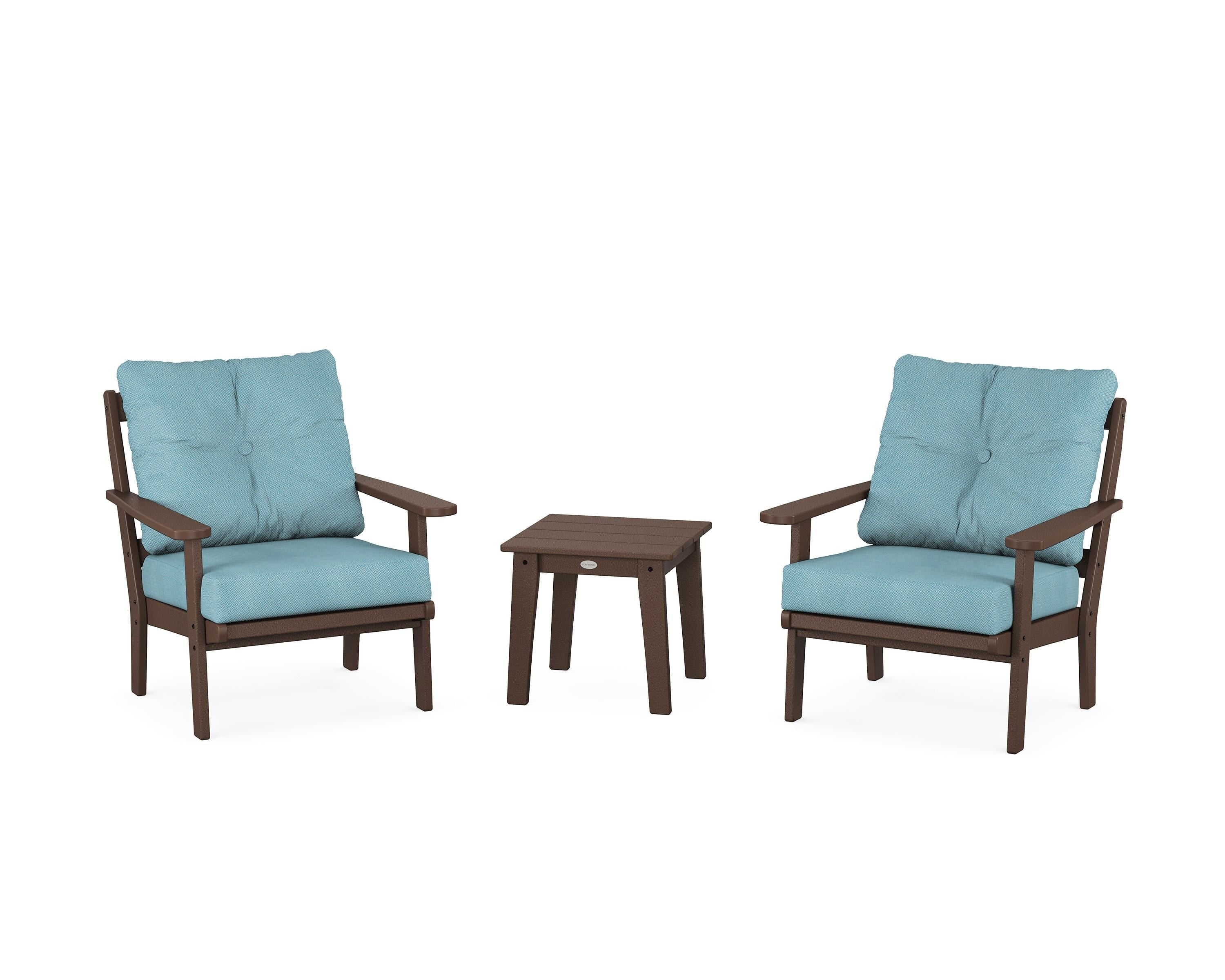 POLYWOOD® Mission 3-Piece Deep Seating Set in Mahogany / Lattice Sky Blue