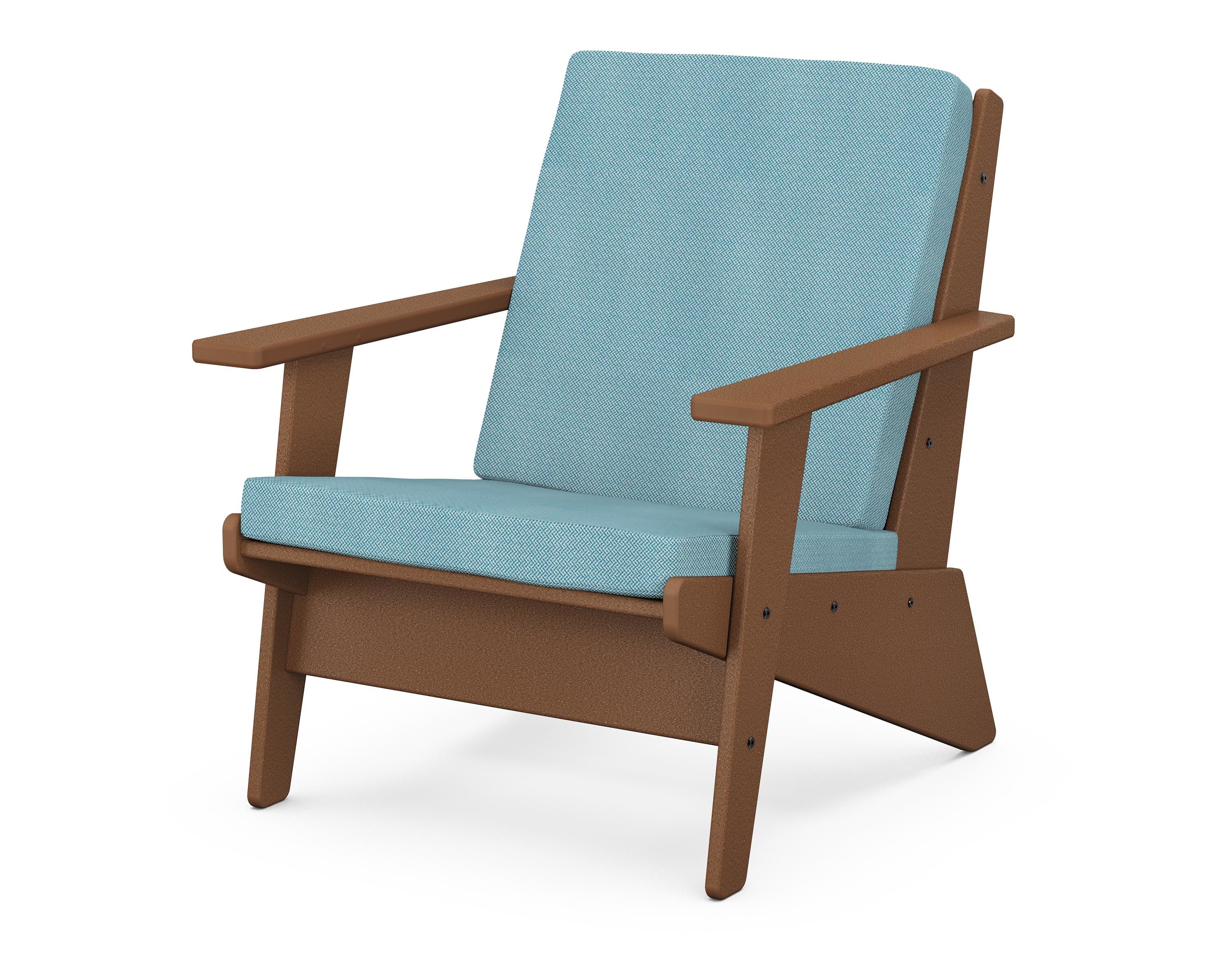 POLYWOOD® Riviera Modern Lounge Chair in Teak / Lattice Sky Blue