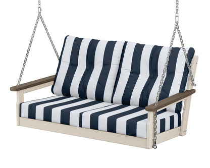 POLYWOOD® Vineyard Deep Seating Swing in Sand / Kona / Cabana Stripe Marine Indigo