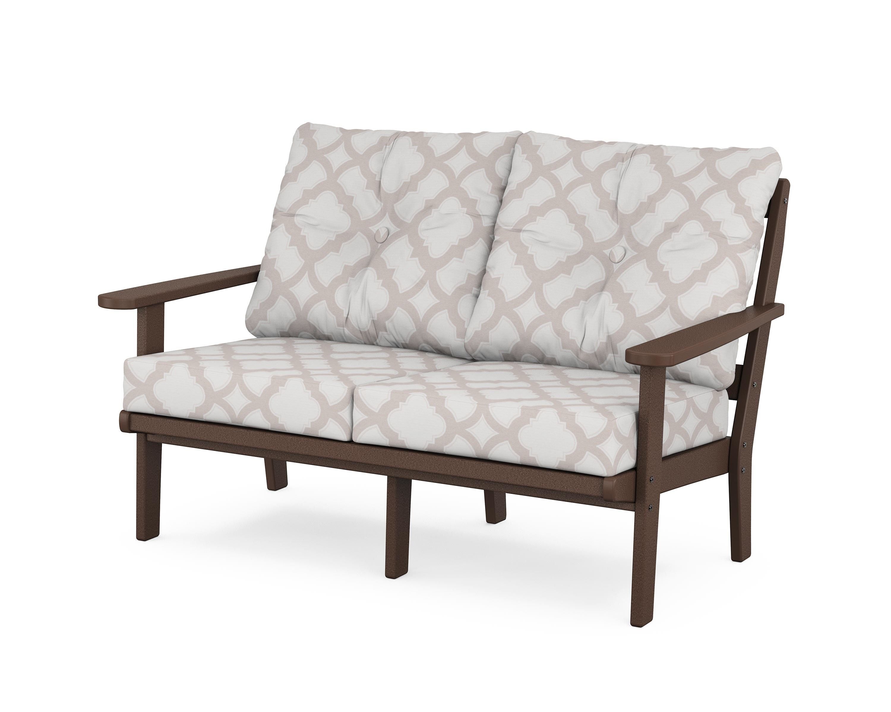 POLYWOOD® Mission Deep Seating Loveseat in Mahogany / Trellis Dune Burlap