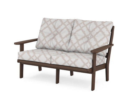 POLYWOOD® Mission Deep Seating Loveseat in Mahogany / Trellis Dune Burlap