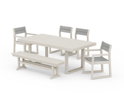 POLYWOOD® EDGE Sling 6-Piece Dining Set with Bench in Sand / Metallic Sling