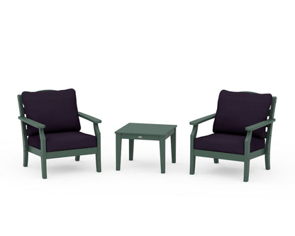 Draper James™ by  POLYWOOD® Savannah 3-Piece Deep Seating Set in Green / Navy Linen