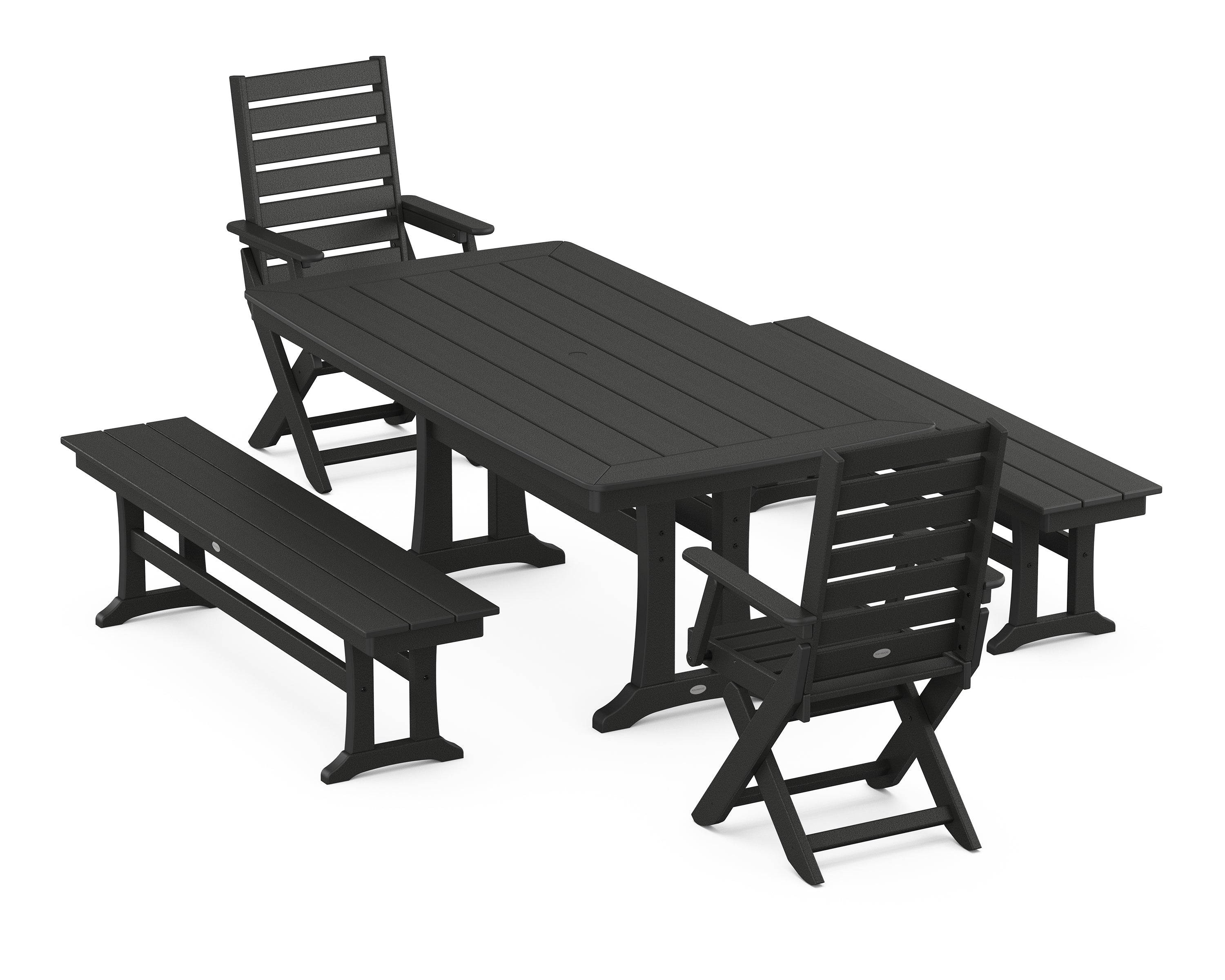 POLYWOOD® Captain Folding Chair 5-Piece Dining Set with Trestle Legs in Black