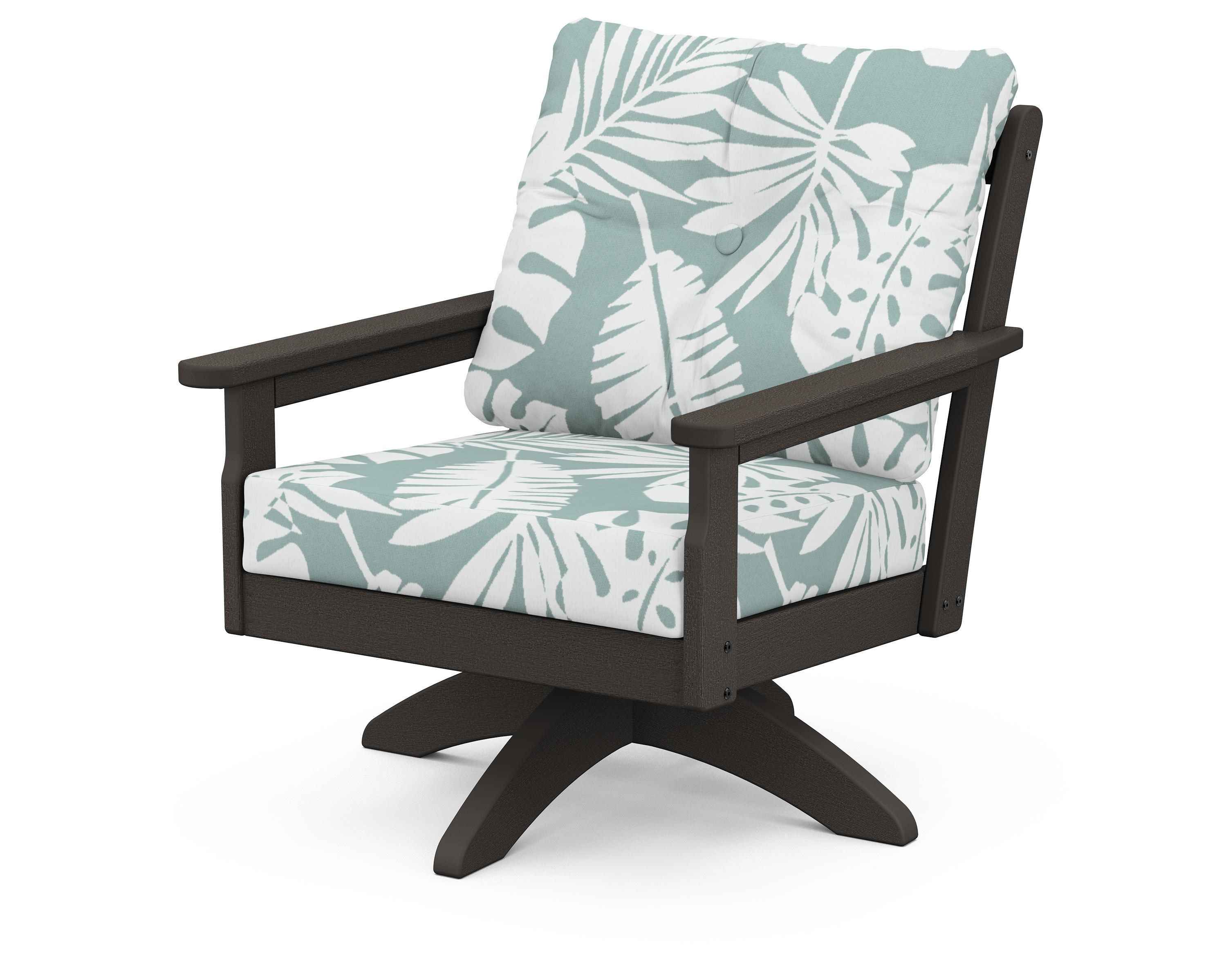 POLYWOOD® Vineyard Deep Seating Swivel Chair in Vintage Coffee / Leaf Glacier Spa