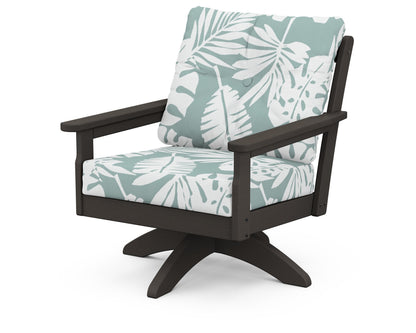 POLYWOOD® Vineyard Deep Seating Swivel Chair in Vintage Coffee / Leaf Glacier Spa