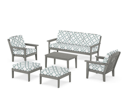 Country Living Cottage 6-Piece Lounge Sofa Set in Slate Grey / Trellis Glacier Spa